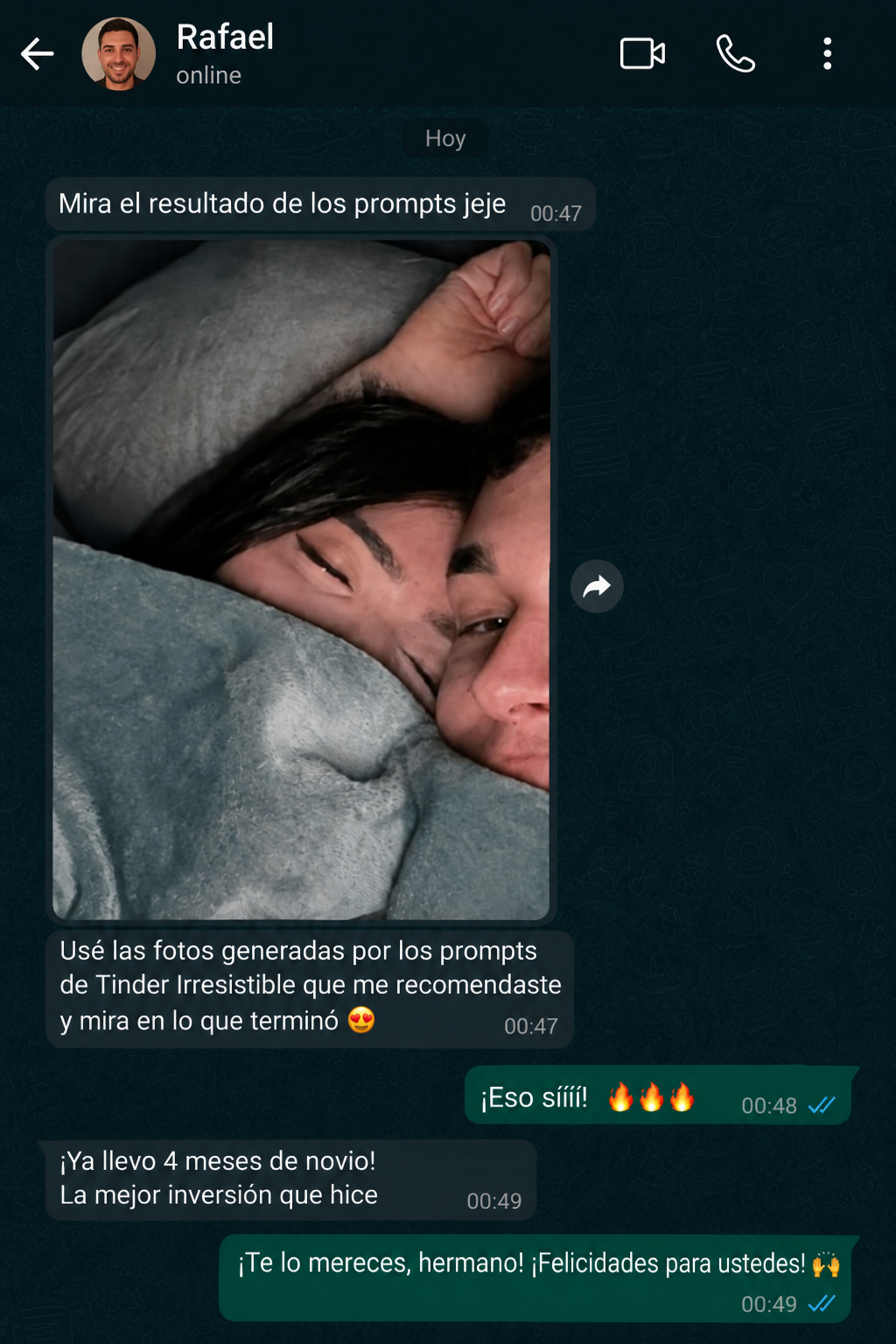Testimonio de un usuario que muestra un aumento de matches en Tinder después de usar los prompts (1)